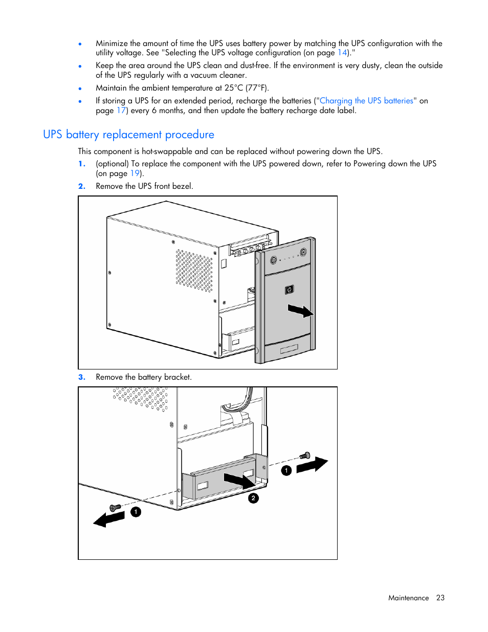 Ups battery replacement procedure | HP T1000 User Manual | Page 23 / 48