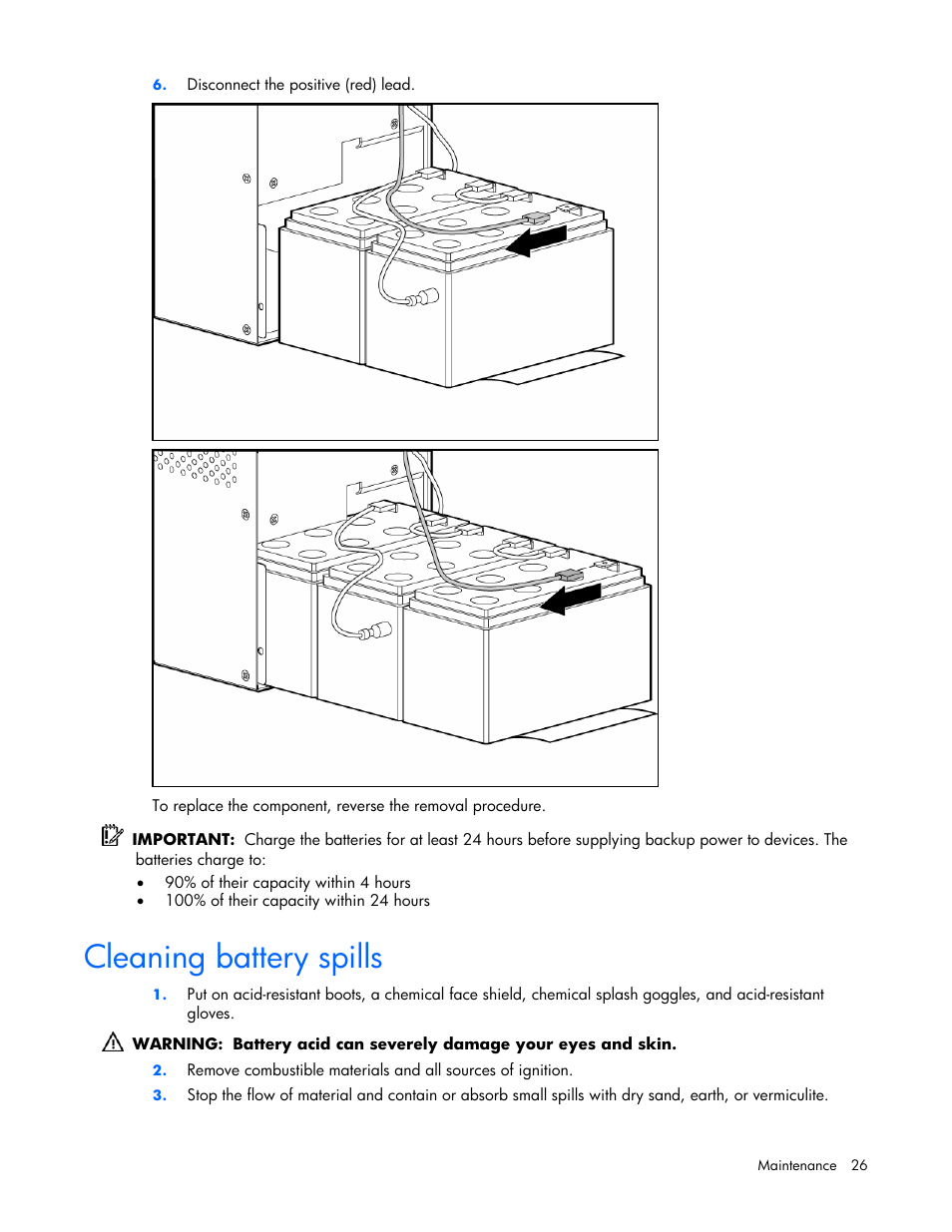Cleaning battery spills | HP T1000 User Manual | Page 26 / 48