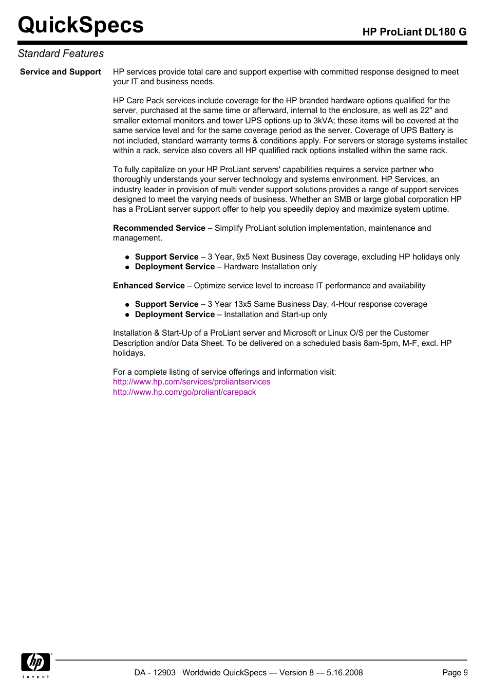 Quickspecs | HP ProLiant DL180 G User Manual | Page 9 / 30