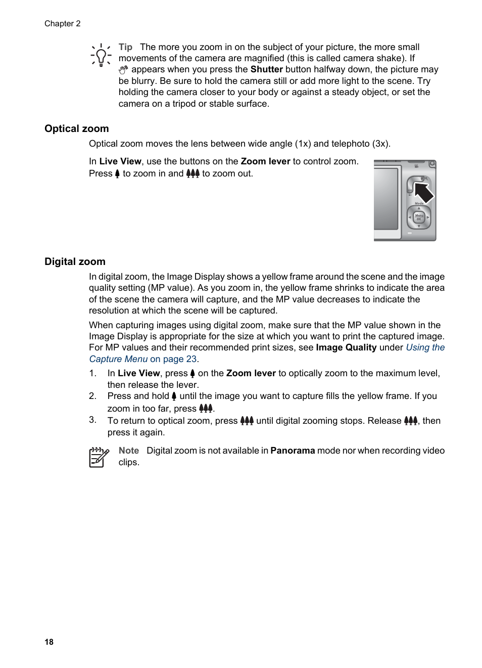 Optical zoom, Digital zoom | HP PhotoSmart R967 User Manual | Page 18 / 62