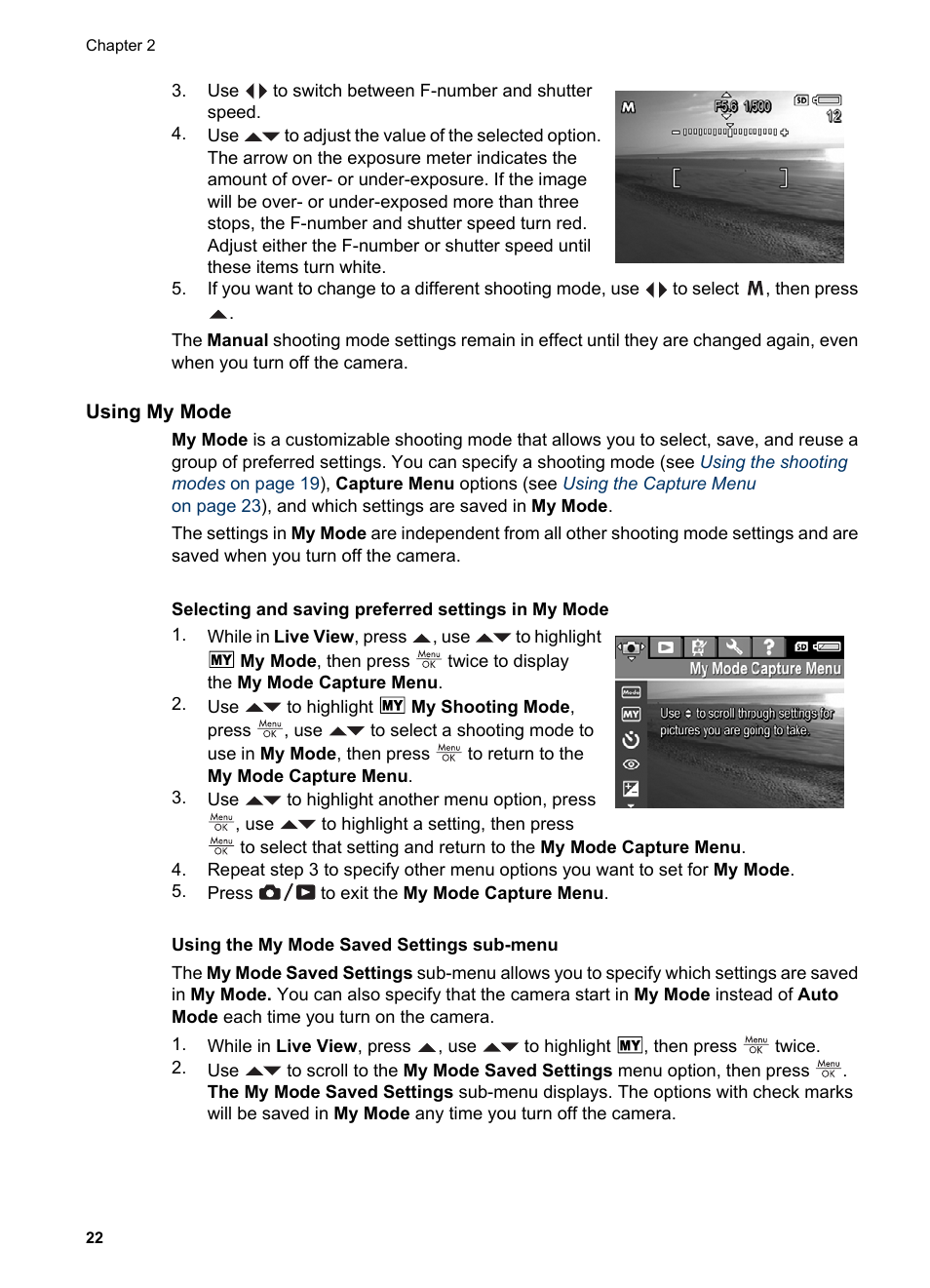 Using my mode, Selecting and saving preferred settings in my mode, Using the my mode saved settings sub-menu | HP PhotoSmart R967 User Manual | Page 22 / 62