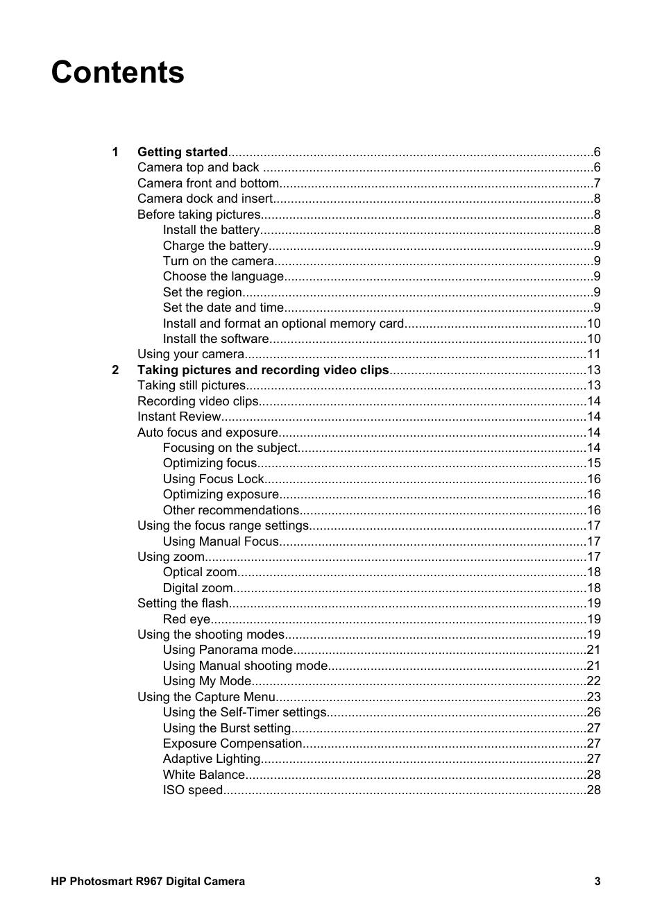 HP PhotoSmart R967 User Manual | Page 3 / 62