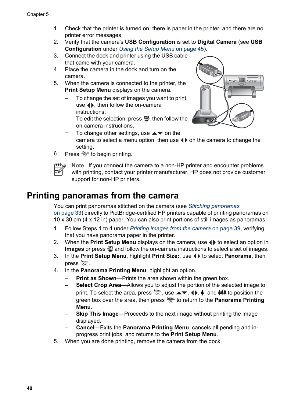 Printing panoramas from the camera | HP PhotoSmart R967 User Manual | Page 40 / 62