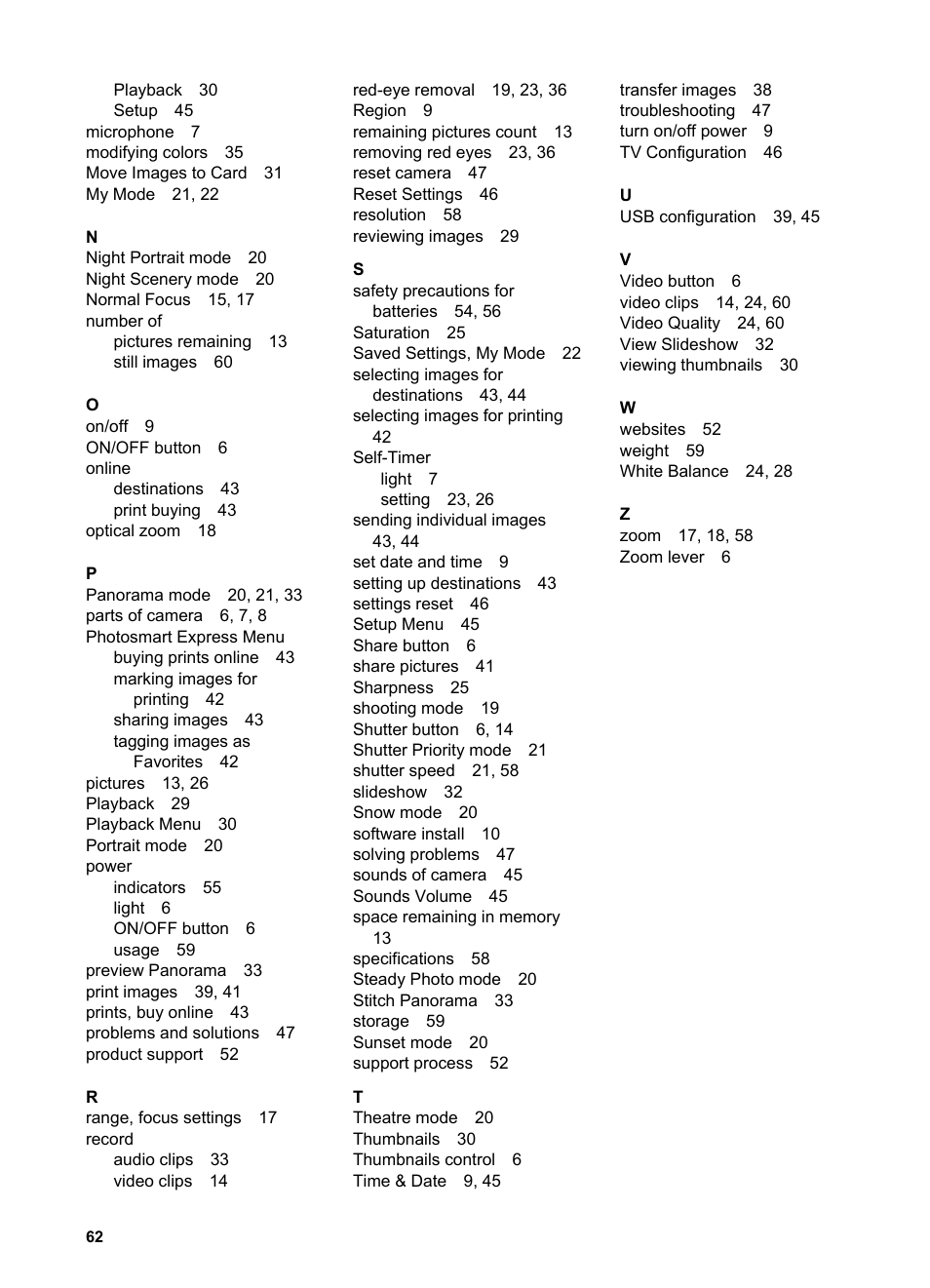 HP PhotoSmart R967 User Manual | Page 62 / 62