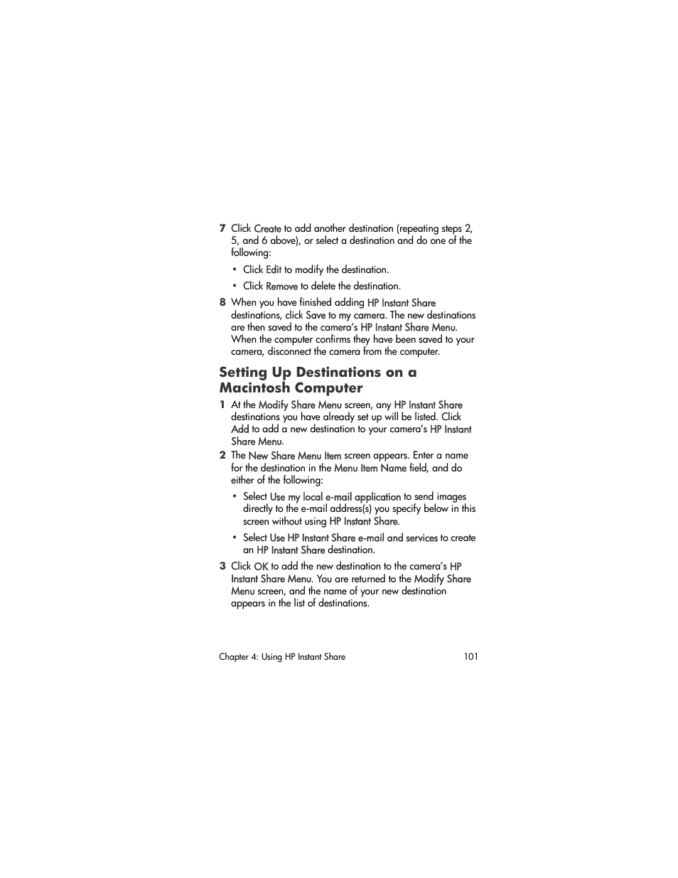 Setting up destinations on a macintosh computer, Setting up destinations on a, Macintosh computer | Setting up, Destinations on a macintosh computer | HP R707 User Manual | Page 101 / 191