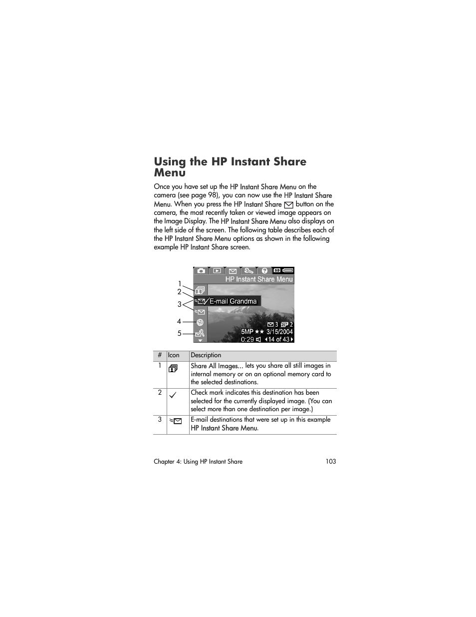 Using the hp instant share menu, Using the, Hp instant share menu | HP R707 User Manual | Page 103 / 191