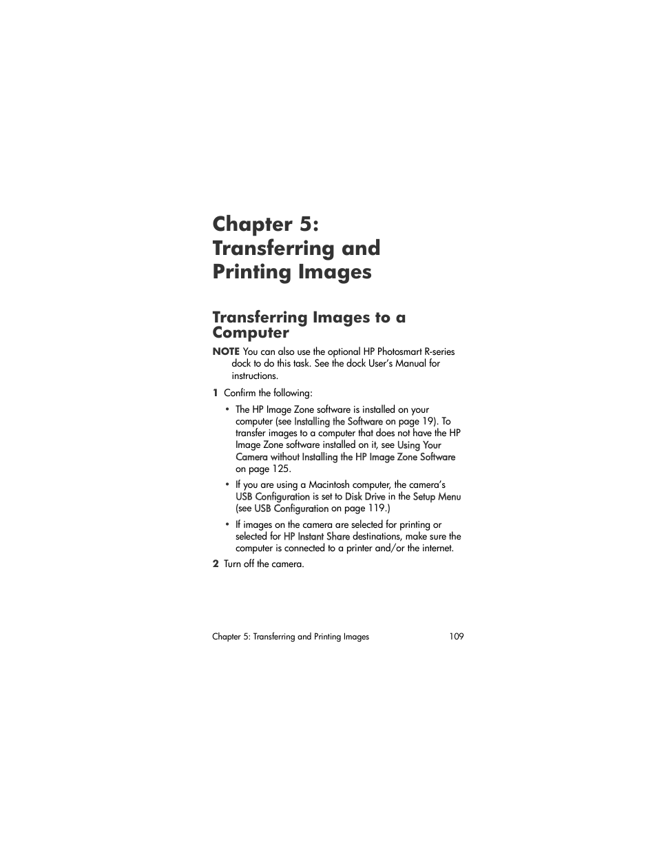 Chapter 5: transferring and printing images, Transferring images to a computer, Transferring | Images to a computer | HP R707 User Manual | Page 109 / 191