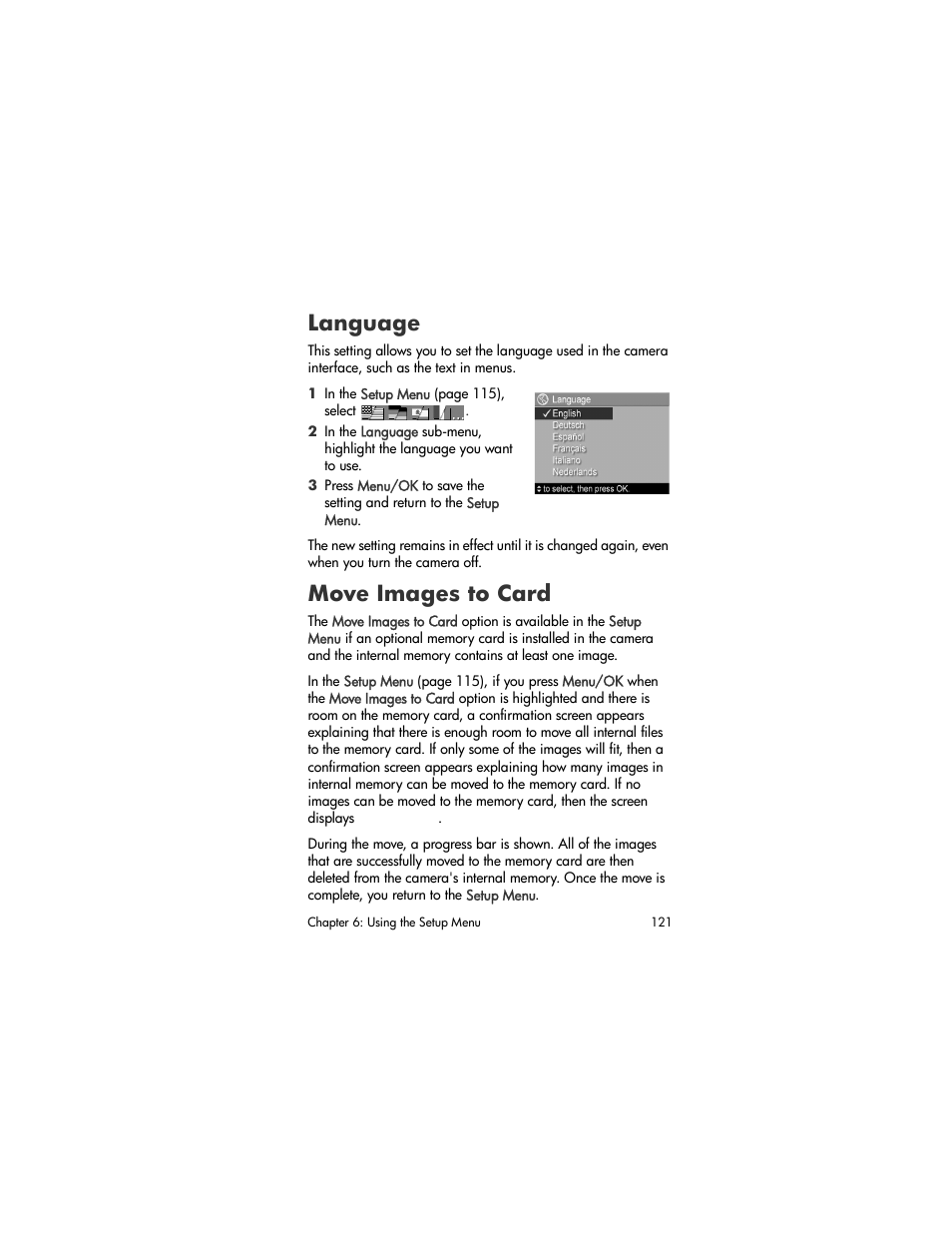 Language, Move images to card | HP R707 User Manual | Page 121 / 191