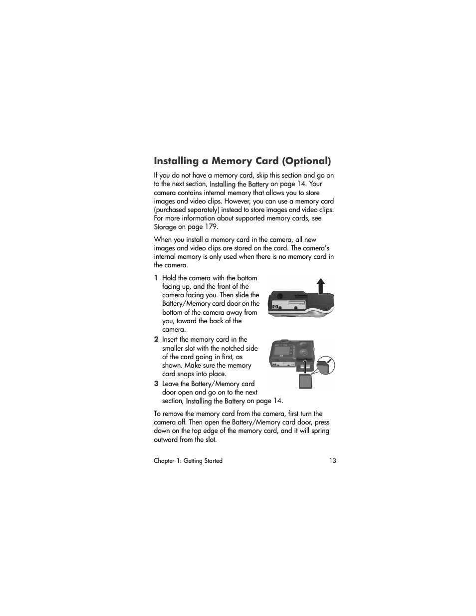 Installing a memory card (optional) | HP R707 User Manual | Page 13 / 191
