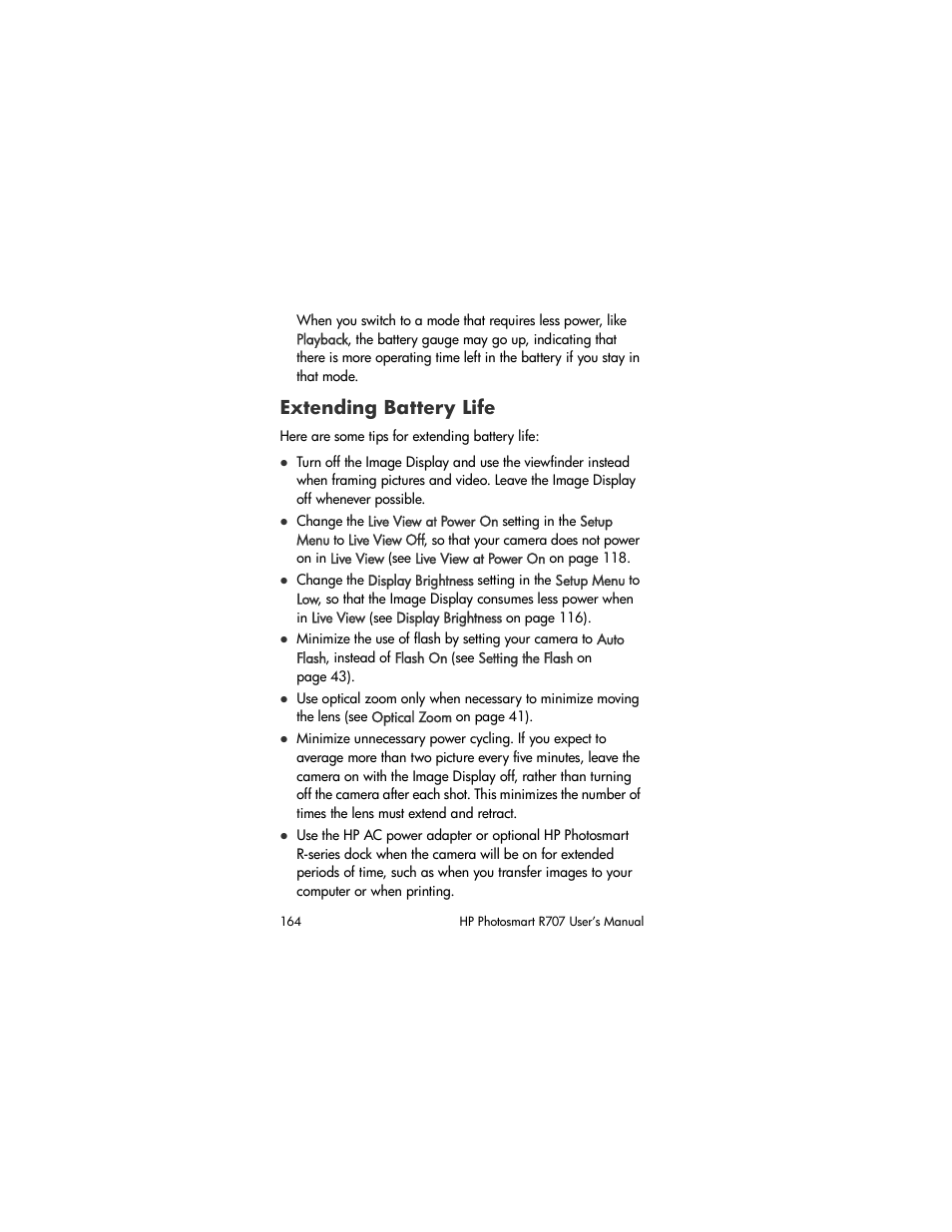 Extending battery life | HP R707 User Manual | Page 164 / 191