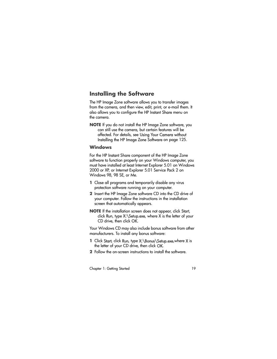 Installing the software, Windows | HP R707 User Manual | Page 19 / 191