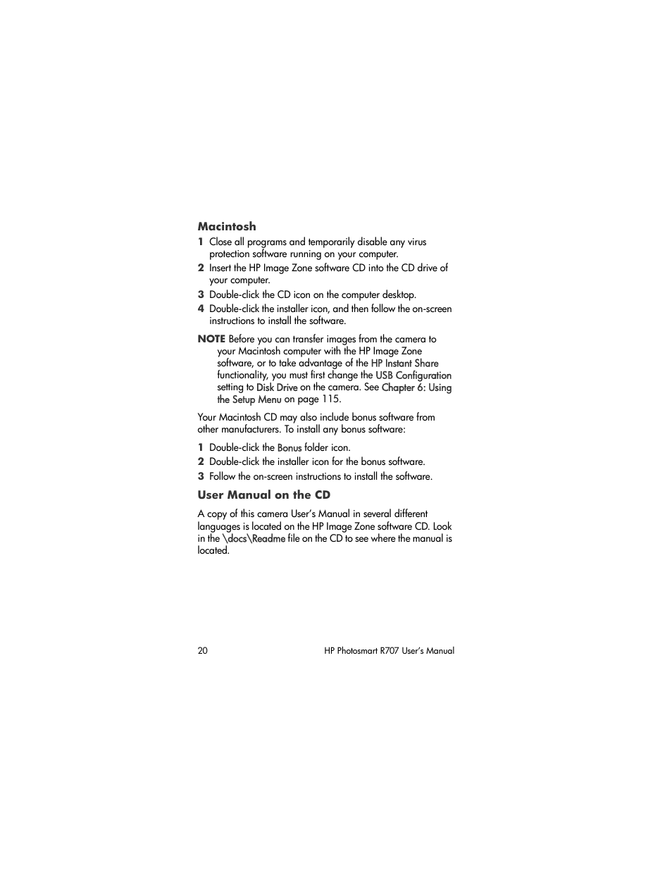 Macintosh, User manual on the cd | HP R707 User Manual | Page 20 / 191