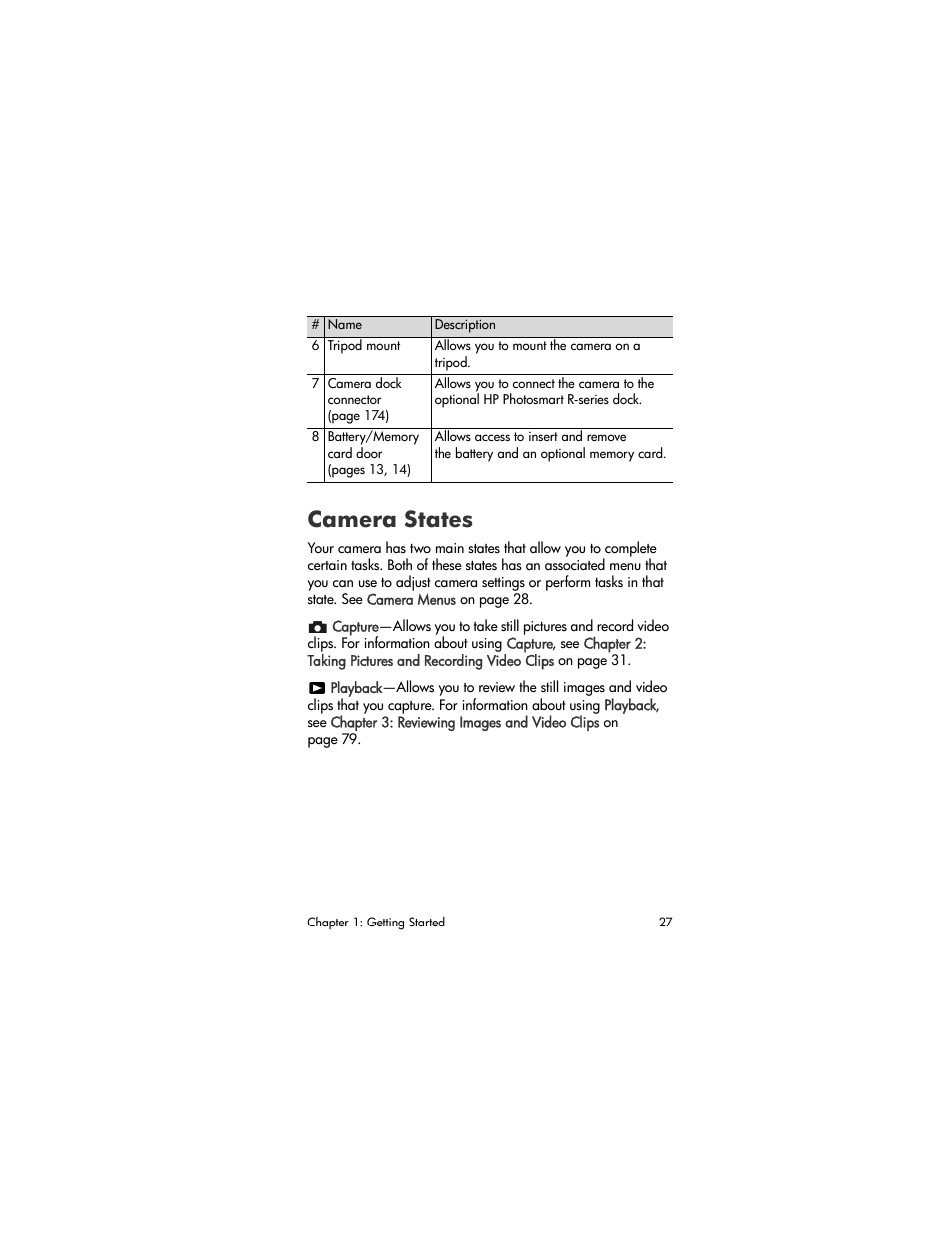 Camera states | HP R707 User Manual | Page 27 / 191