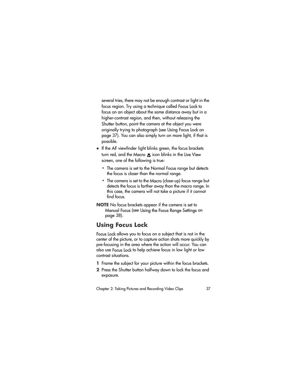 Using focus lock | HP R707 User Manual | Page 37 / 191