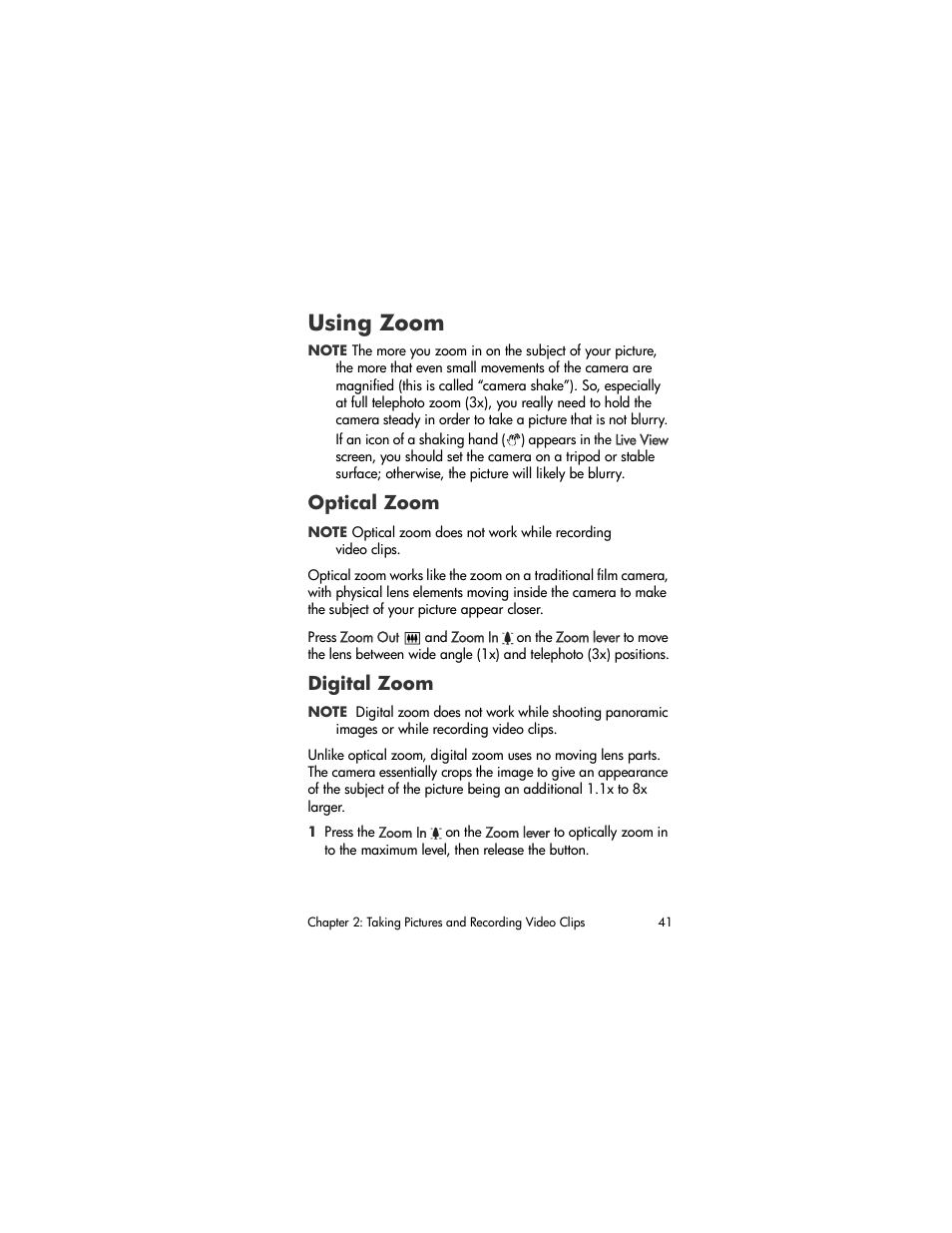 Using zoom, Optical zoom, Digital zoom | HP R707 User Manual | Page 41 / 191