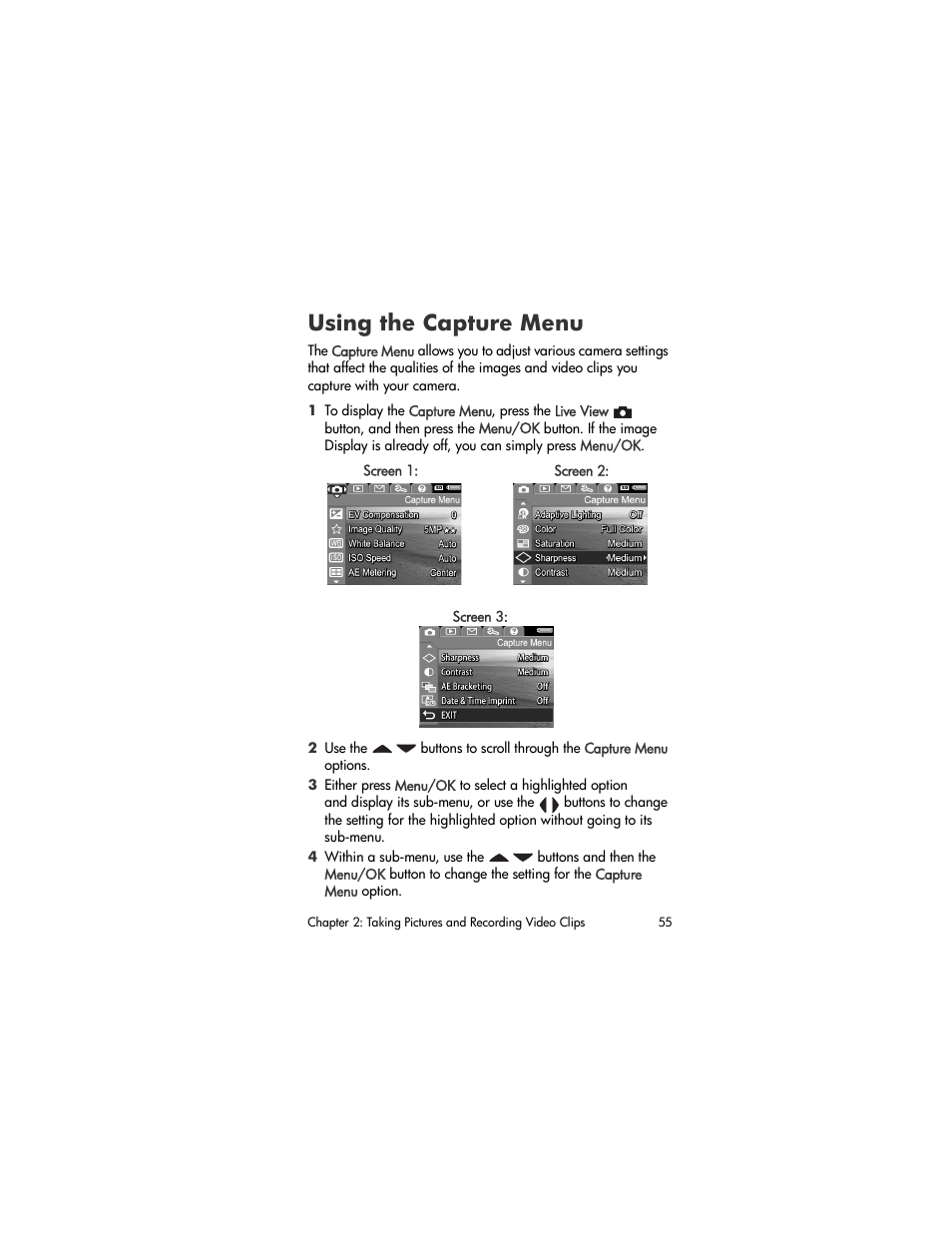 Using the capture menu, Using the, Capture menu | HP R707 User Manual | Page 55 / 191