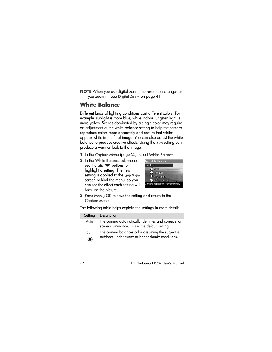 White balance | HP R707 User Manual | Page 62 / 191