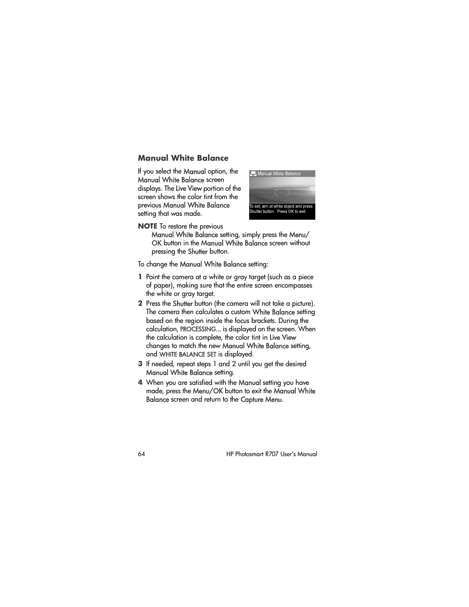 Manual white balance | HP R707 User Manual | Page 64 / 191