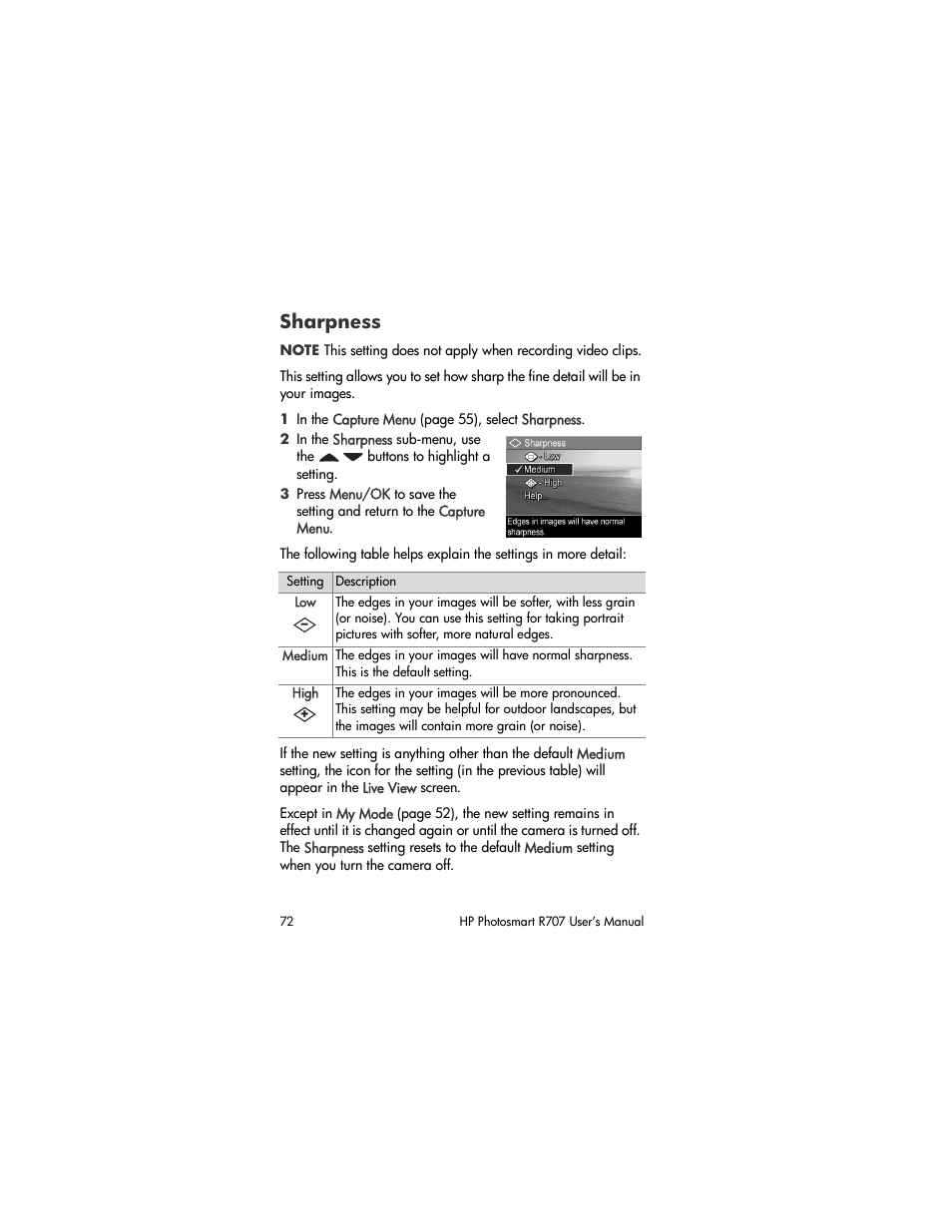 Sharpness | HP R707 User Manual | Page 72 / 191