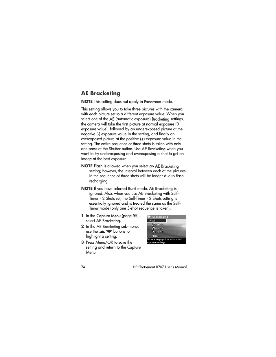 Ae bracketing | HP R707 User Manual | Page 74 / 191
