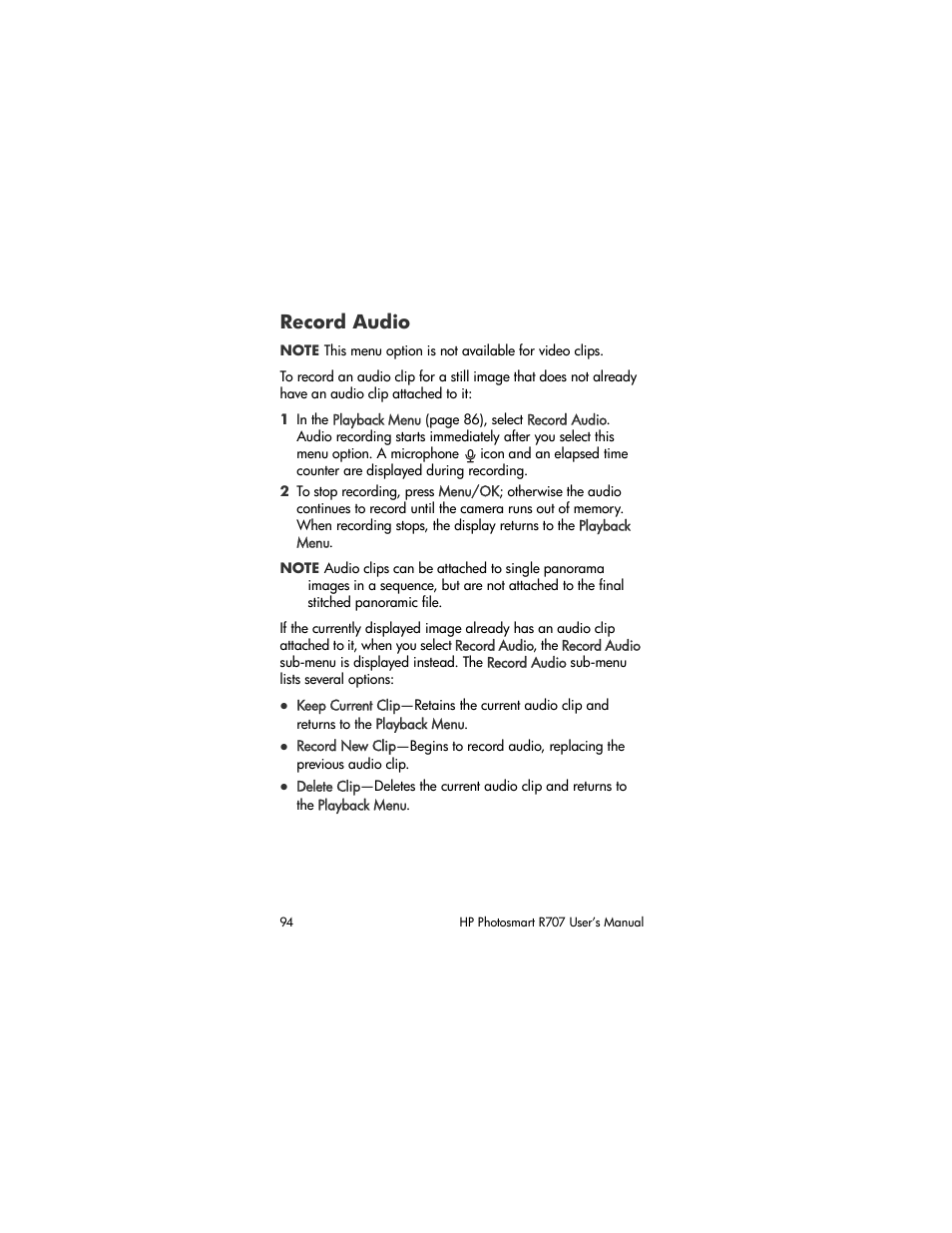 Record audio | HP R707 User Manual | Page 94 / 191