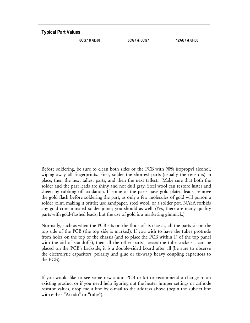 Assembly, Let me know what you think, Glassware audio design 9 | Typical part values | HP Aikido Stereo 9-Pin PCB User Manual | Page 10 / 13