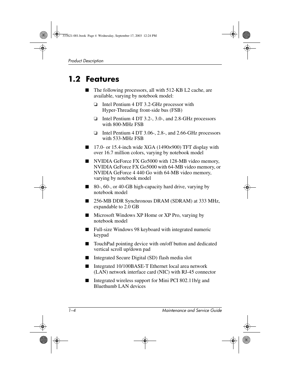 2 features, 2 features –4 | HP PAVILLION ZD7000 User Manual | Page 10 / 155