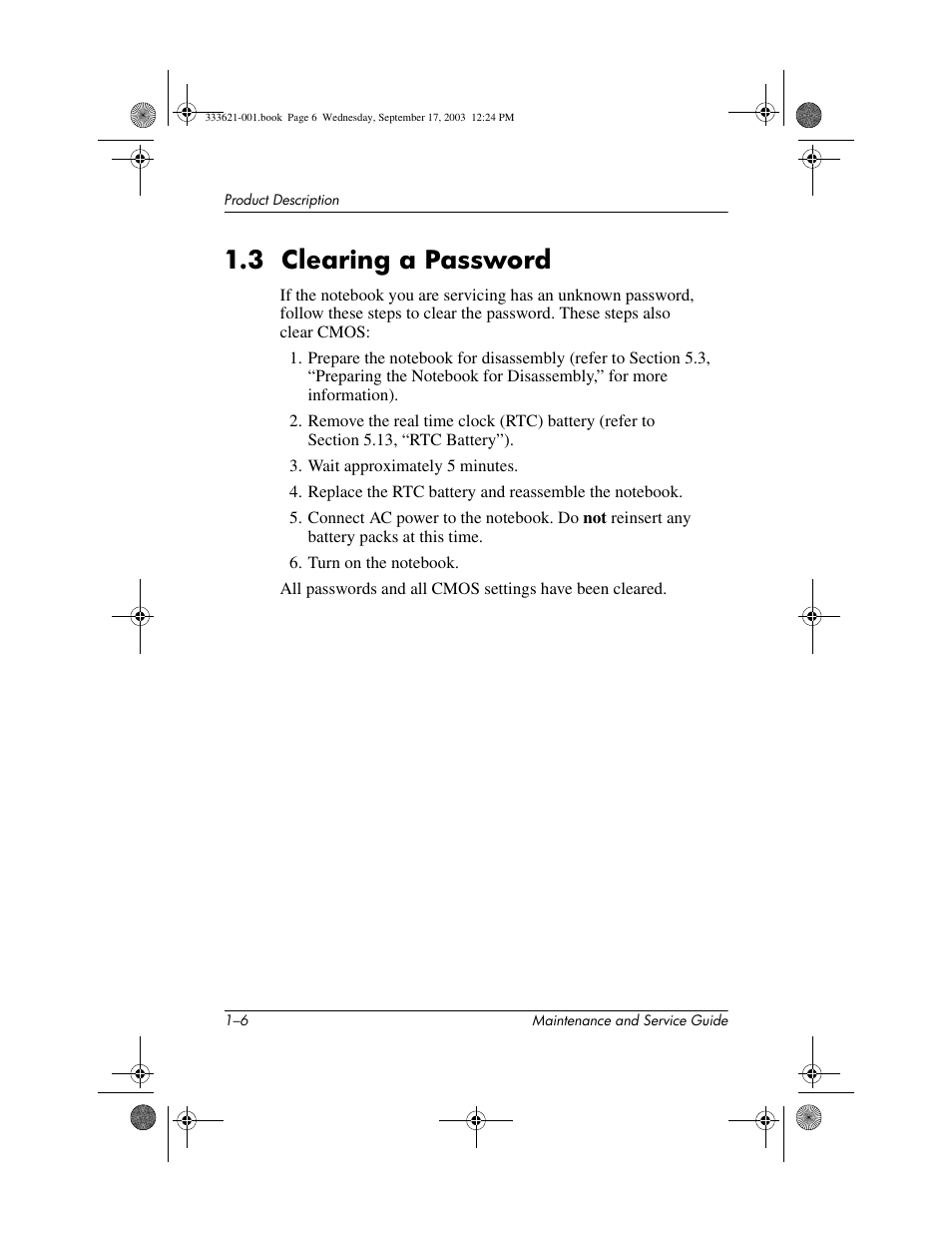3 clearing a password, 3 clearing a password –6 | HP PAVILLION ZD7000 User Manual | Page 12 / 155