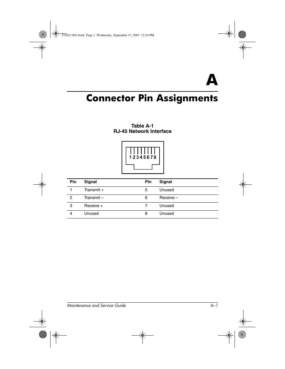 Connector pin assignments, A connector pin assignments | HP PAVILLION ZD7000 User Manual | Page 126 / 155