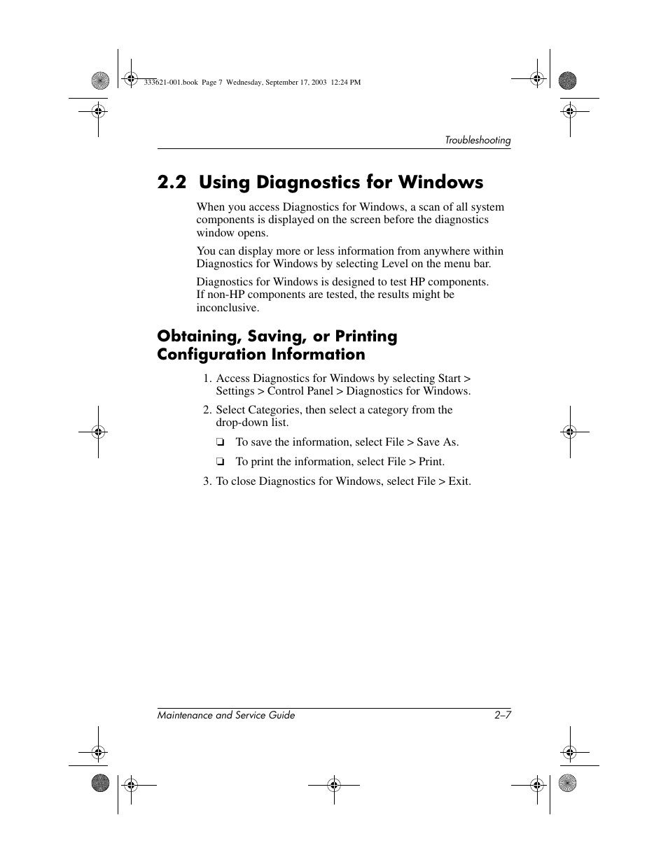 2 using diagnostics for windows, 2 using diagnostics for windows –7 | HP PAVILLION ZD7000 User Manual | Page 31 / 155