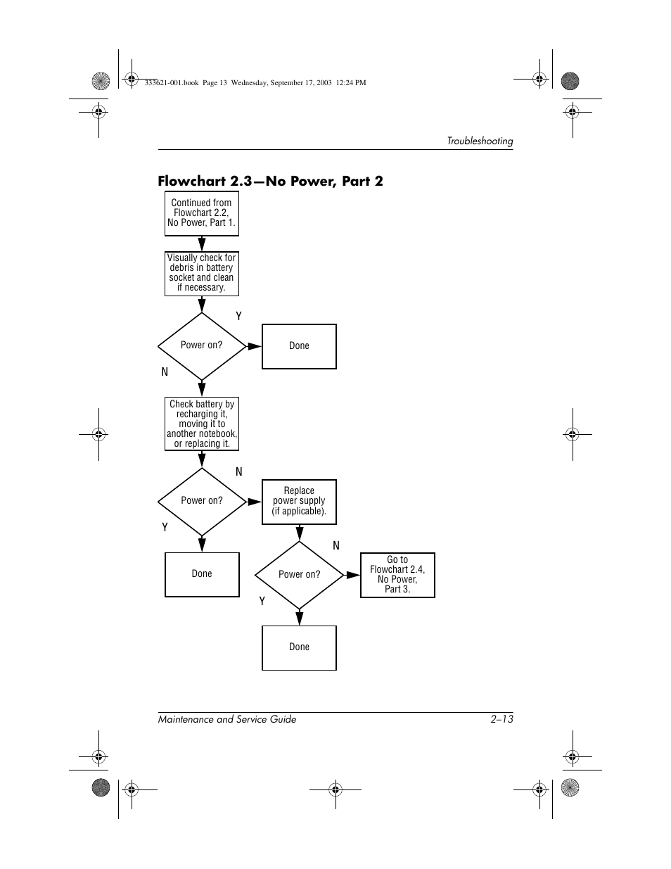 Flowchart 2.3-no power, part 2, Flowchart 2.3—no power, part 2 | HP PAVILLION ZD7000 User Manual | Page 37 / 155