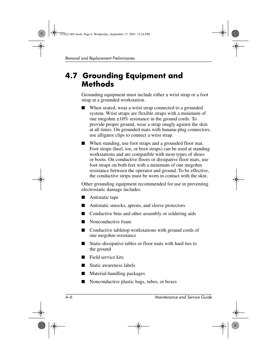 7 grounding equipment and methods, 7 grounding equipment and methods –6 | HP PAVILLION ZD7000 User Manual | Page 71 / 155