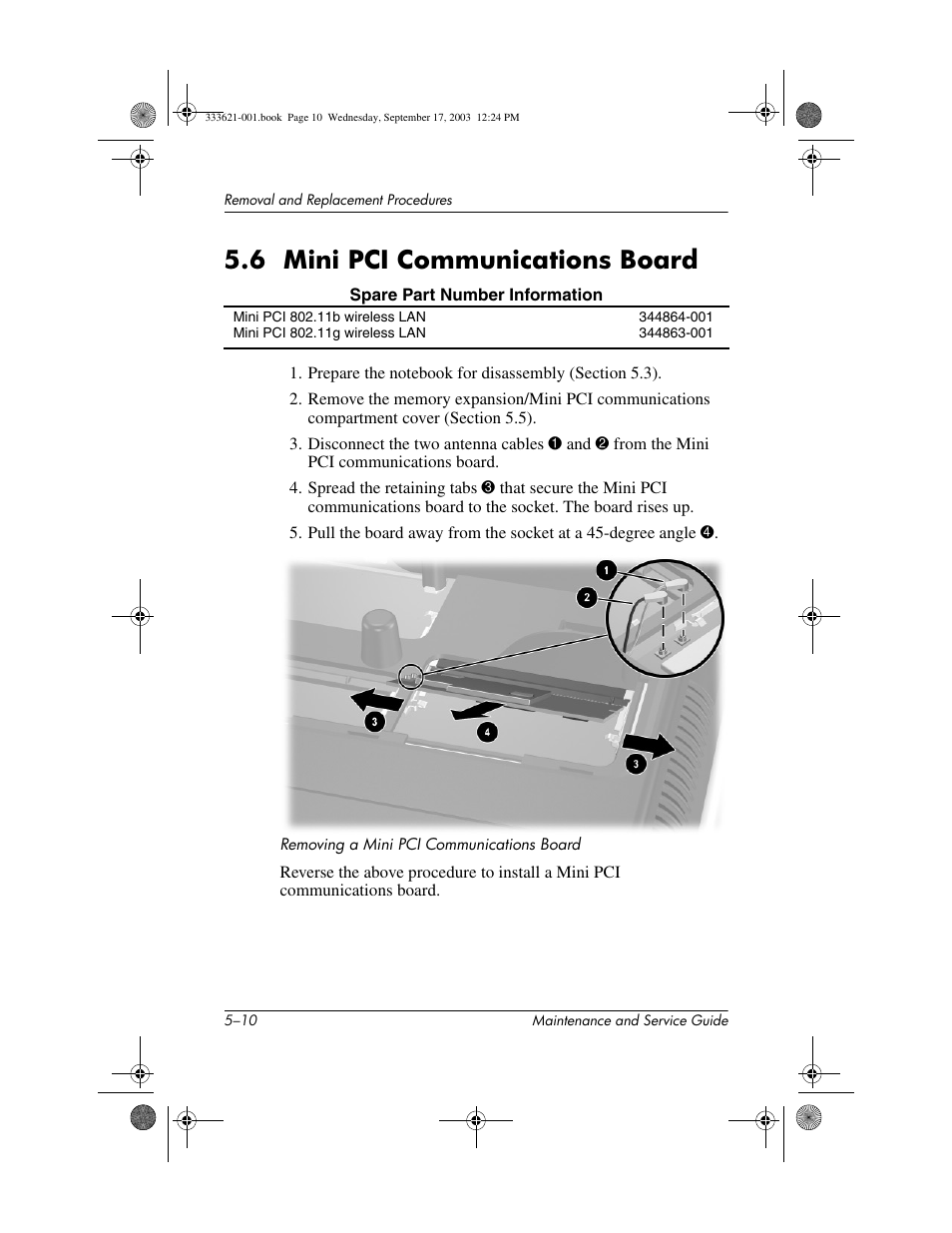 6 mini pci communications board, 6 mini pci communications board –10 | HP PAVILLION ZD7000 User Manual | Page 82 / 155