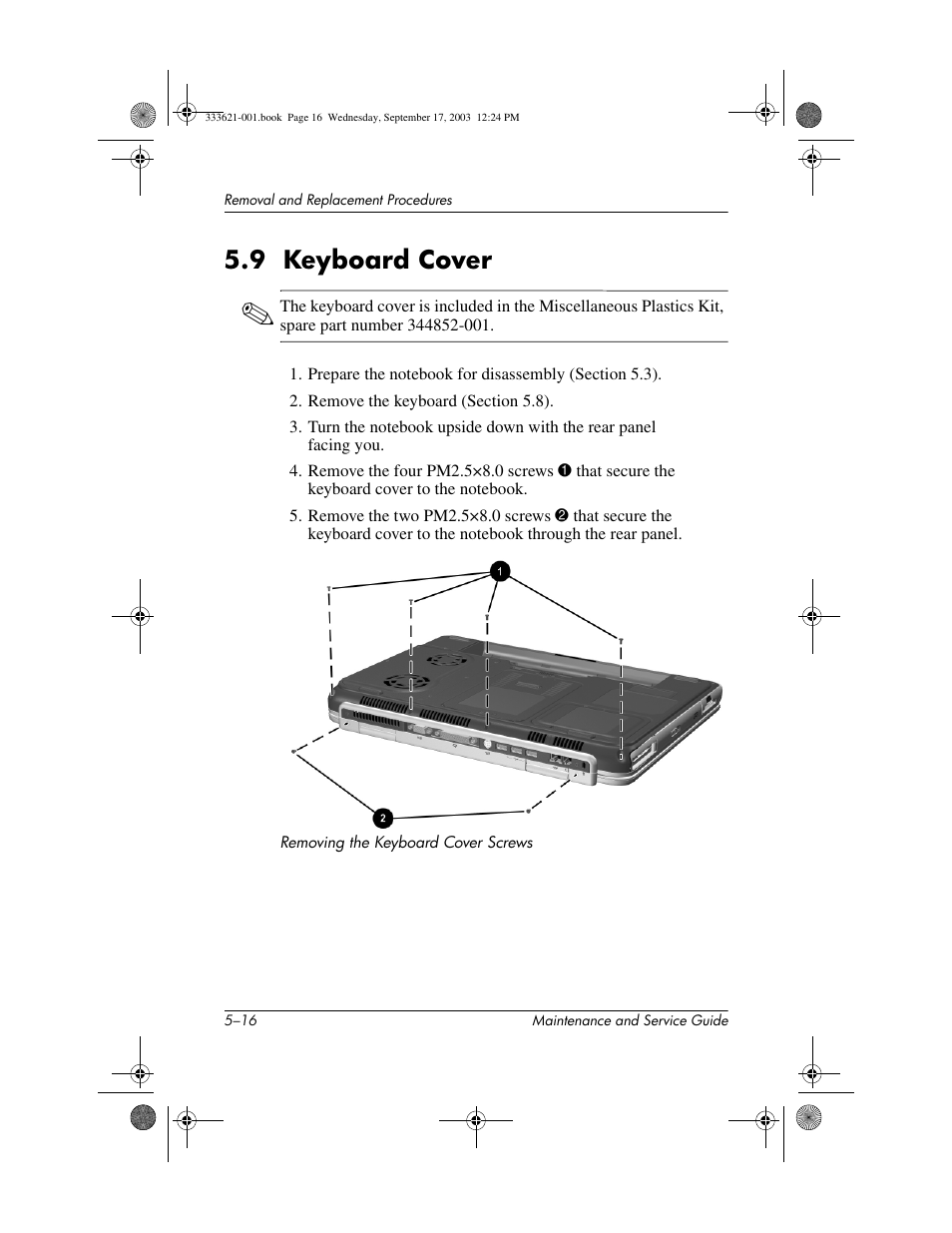 9 keyboard cover, 9 keyboard cover –16 | HP PAVILLION ZD7000 User Manual | Page 88 / 155