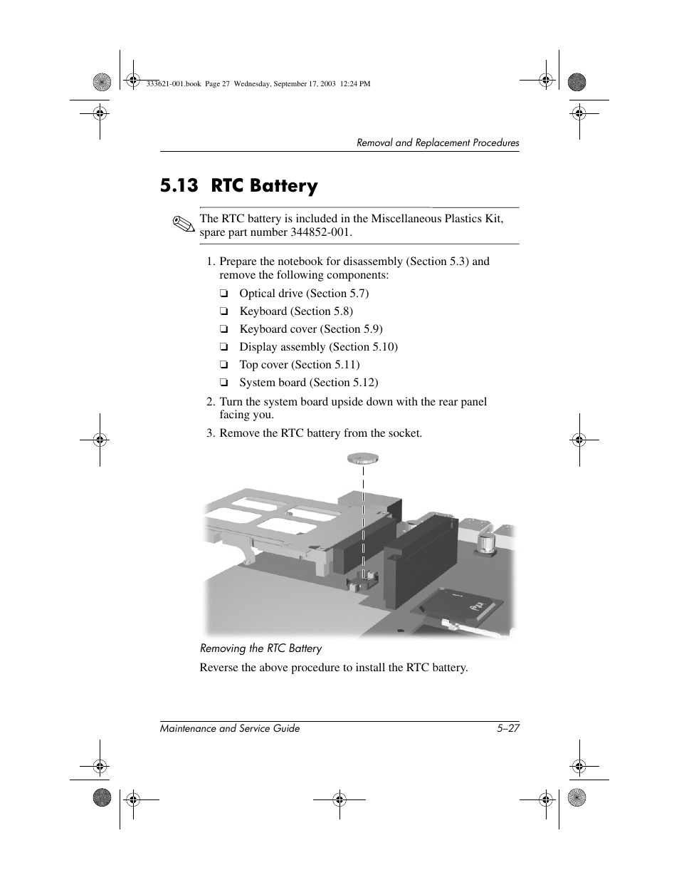 13 rtc battery, 13 rtc battery –27 | HP PAVILLION ZD7000 User Manual | Page 99 / 155