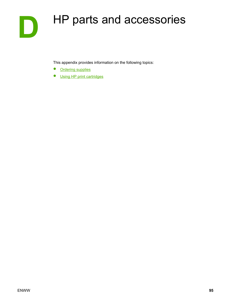Hp parts and accessories, Appendix d hp parts and accessories | HP 1018 User Manual | Page 103 / 116