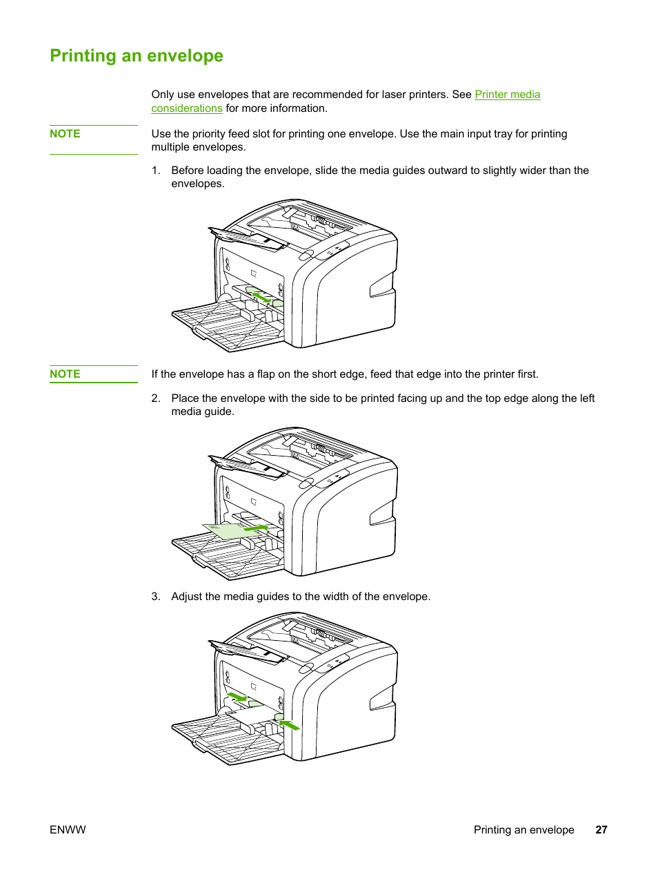 Printing an envelope | HP 1018 User Manual | Page 35 / 116
