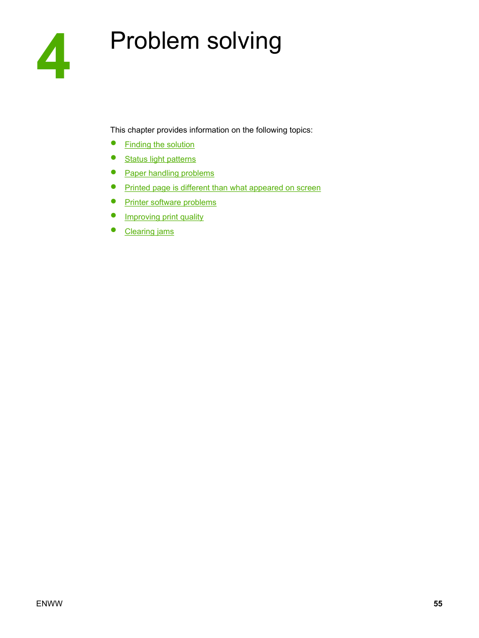 Problem solving, 4 problem solving | HP 1018 User Manual | Page 63 / 116