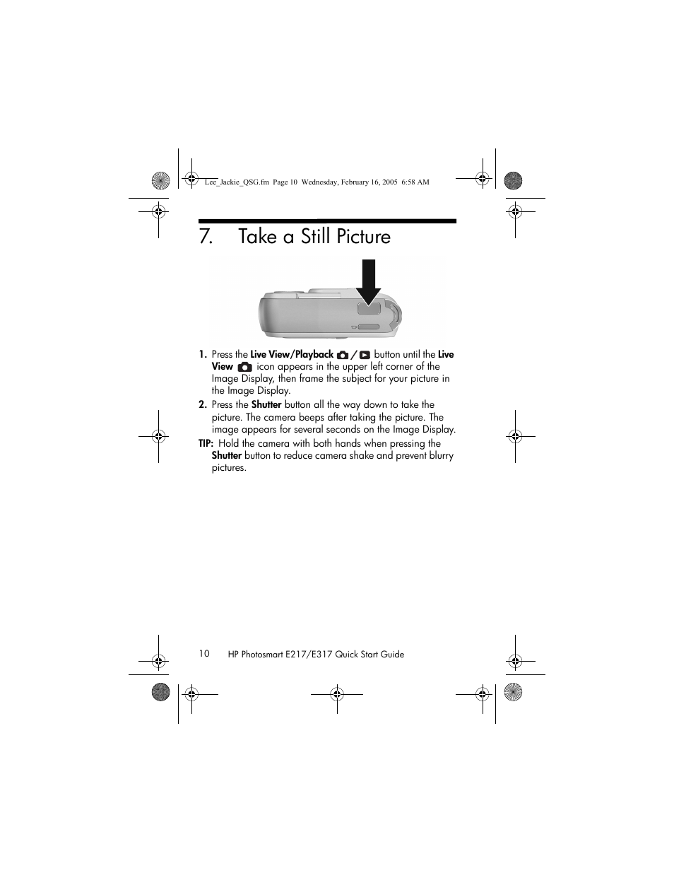 Take a still picture | HP E317 User Manual | Page 10 / 16