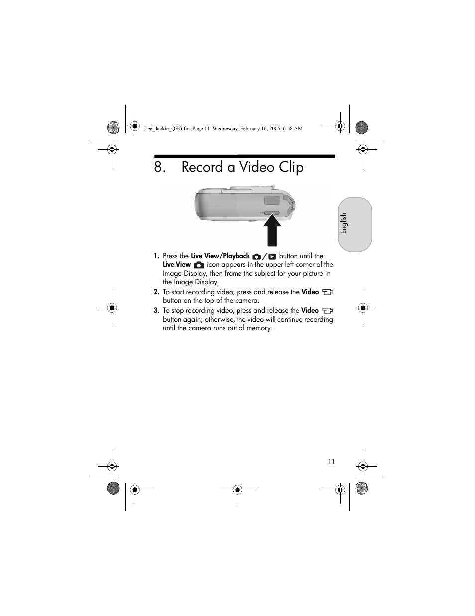 Record a video clip | HP E317 User Manual | Page 11 / 16