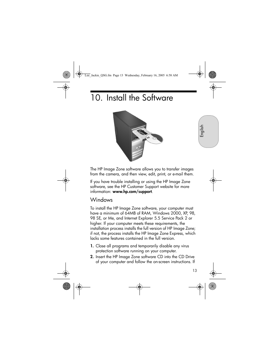 Install the software | HP E317 User Manual | Page 13 / 16