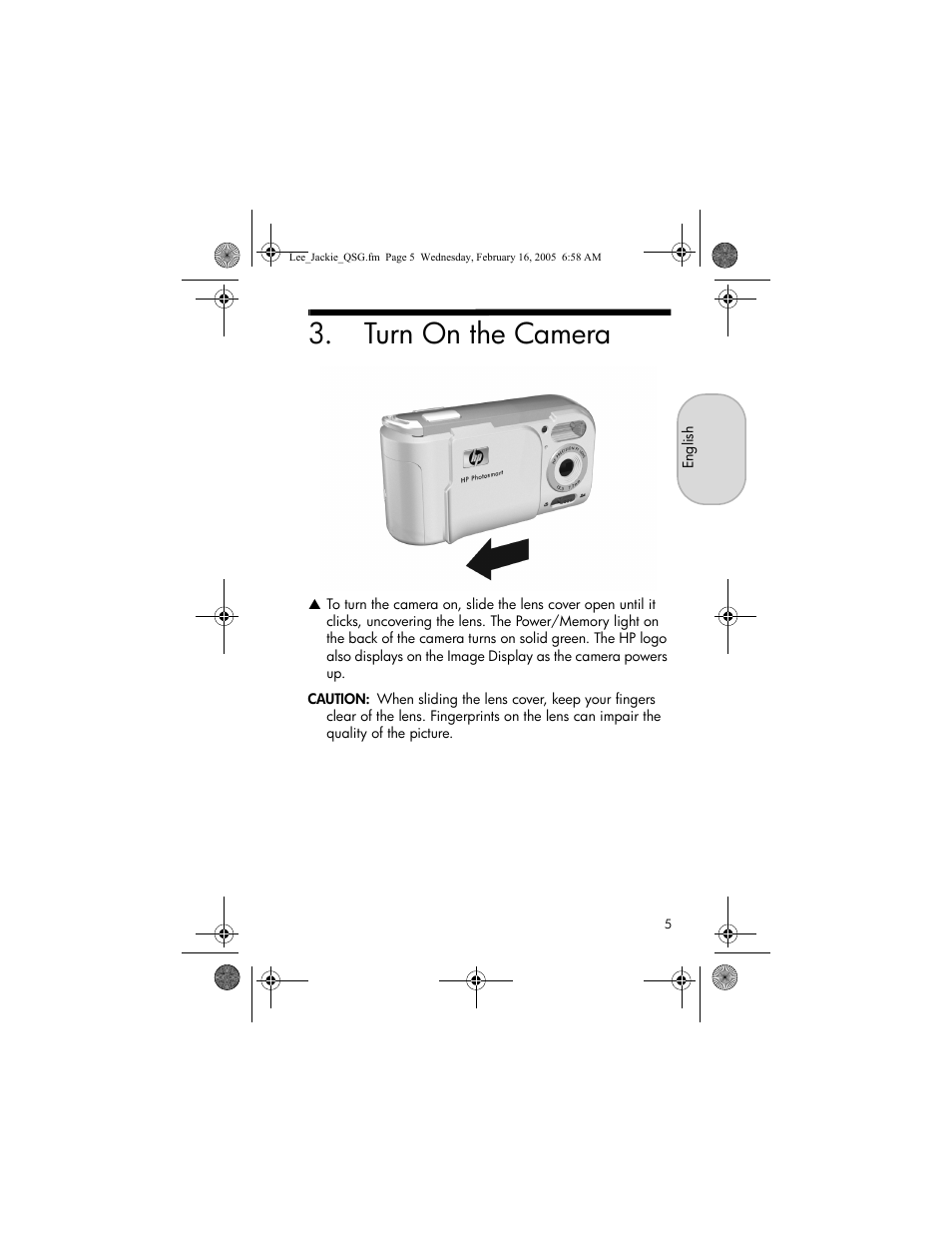 Turn on the camera | HP E317 User Manual | Page 5 / 16