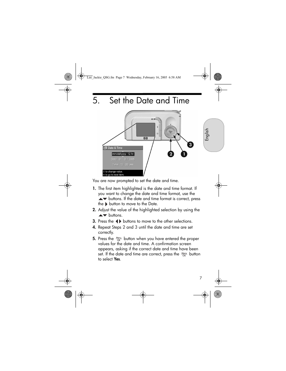 Set the date and time | HP E317 User Manual | Page 7 / 16