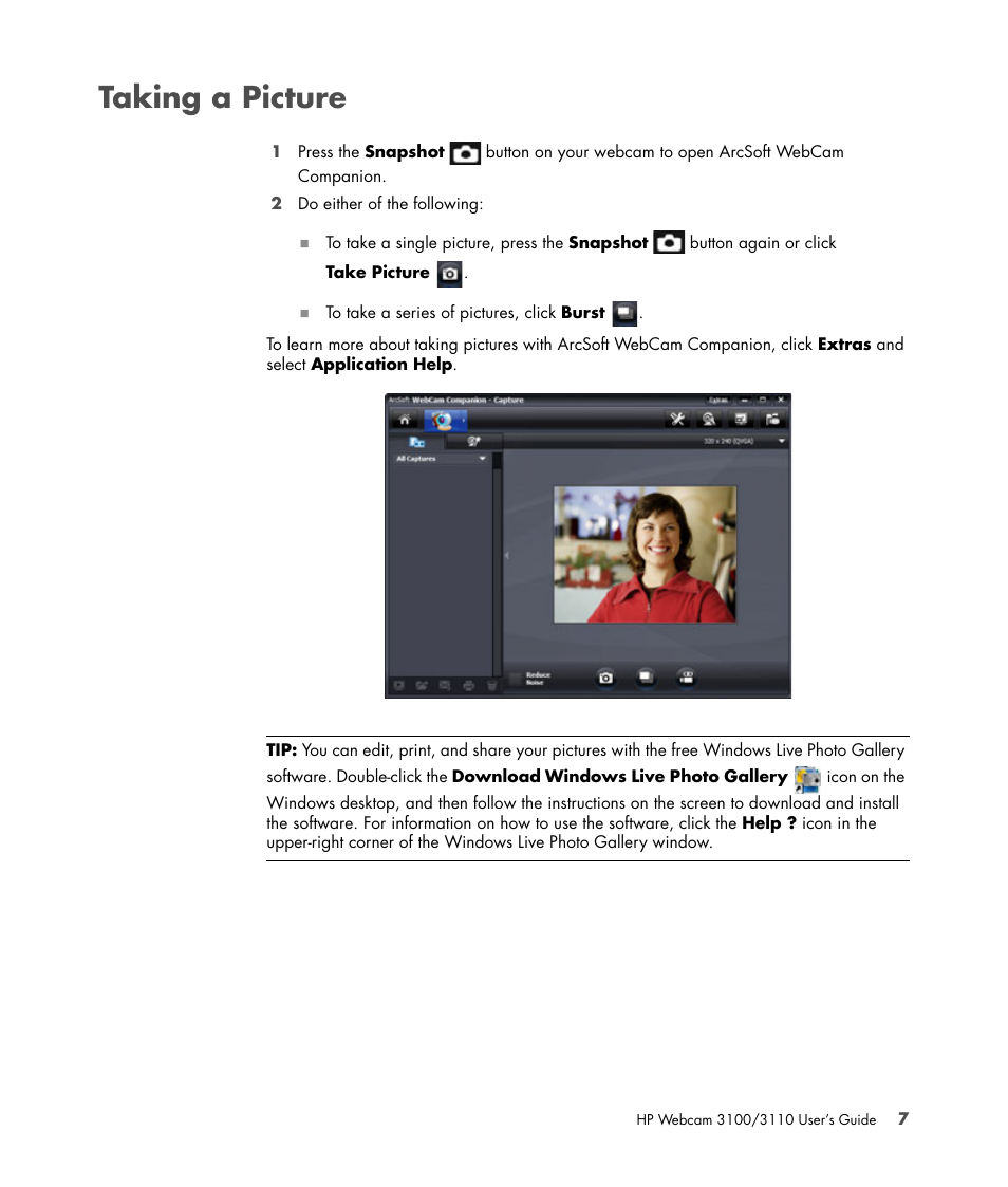 Taking a picture | HP 3110 User Manual | Page 11 / 22