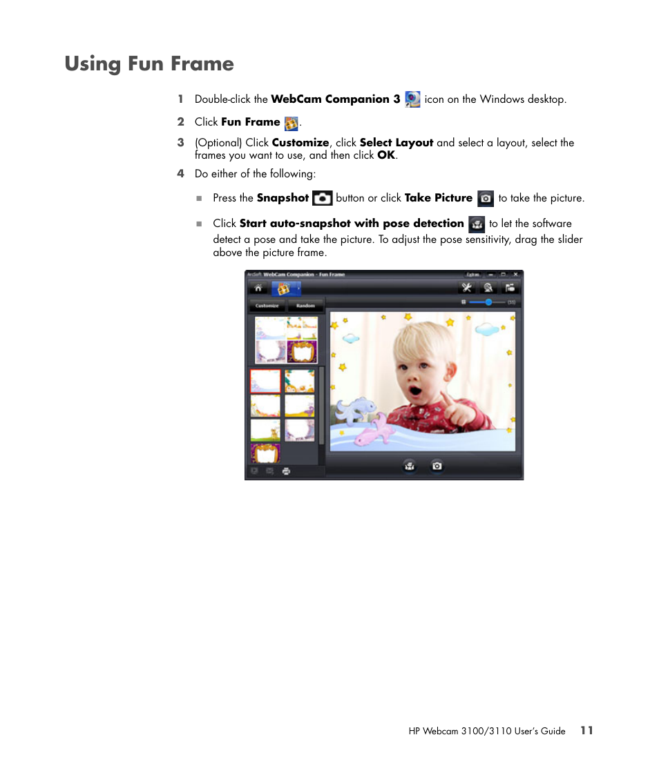 Using fun frame | HP 3110 User Manual | Page 15 / 22