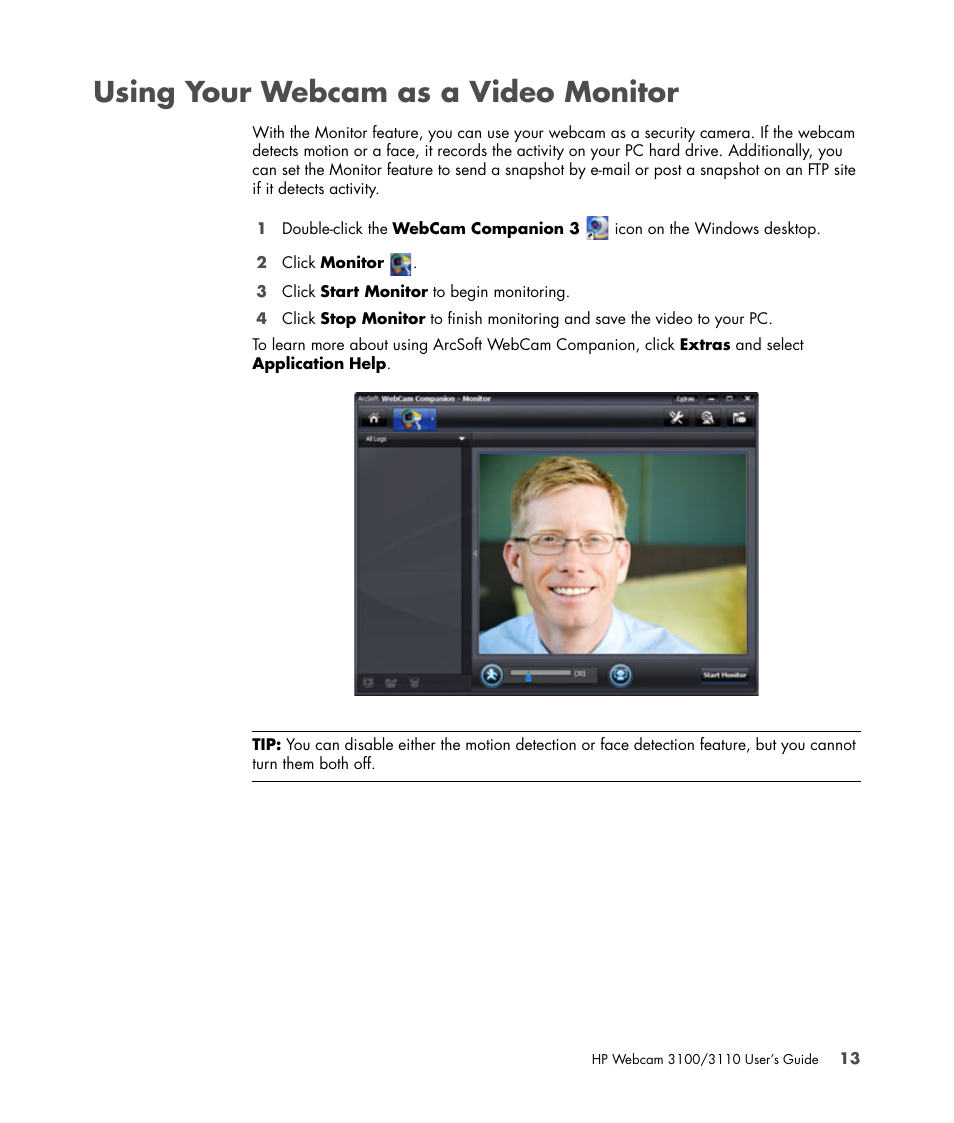 Using your webcam as a video monitor | HP 3110 User Manual | Page 17 / 22