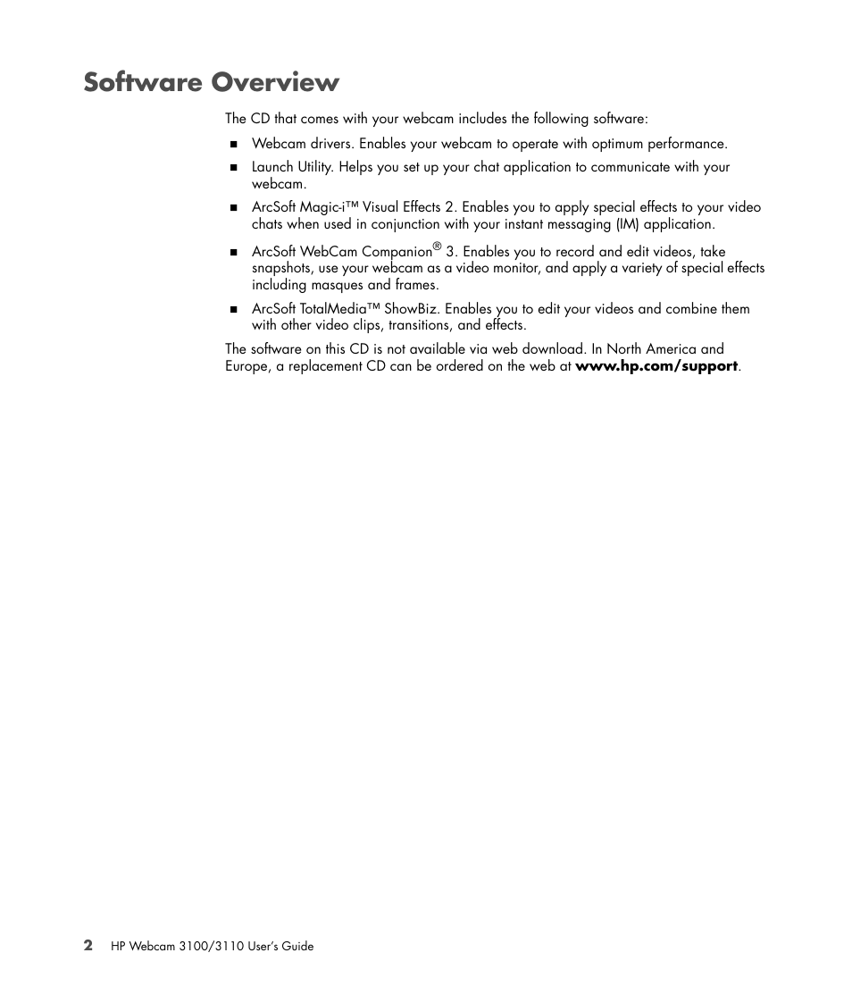 Software overview | HP 3110 User Manual | Page 6 / 22