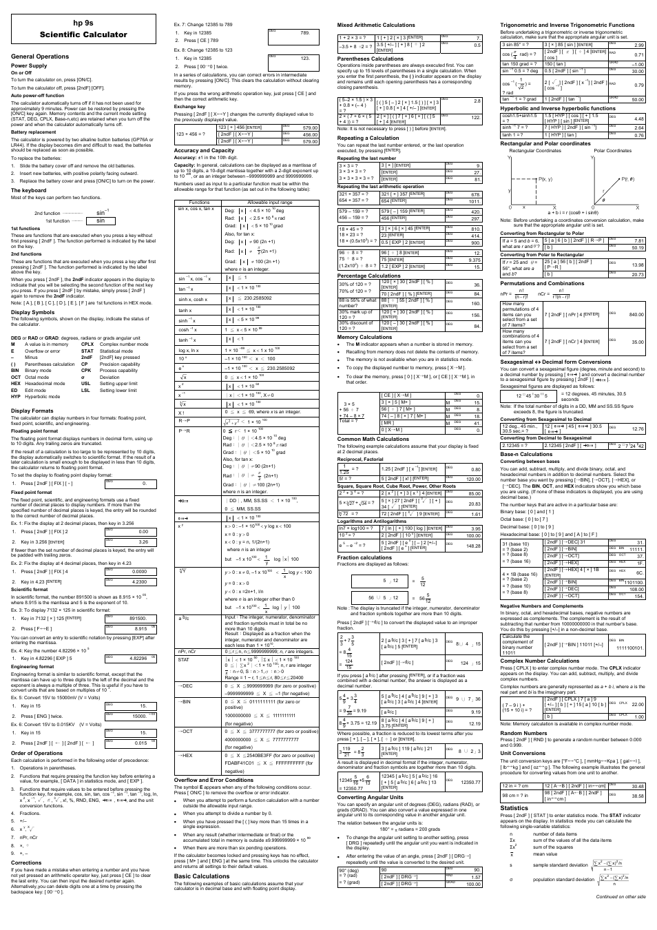 HP scientific calculator User Manual | 2 pages