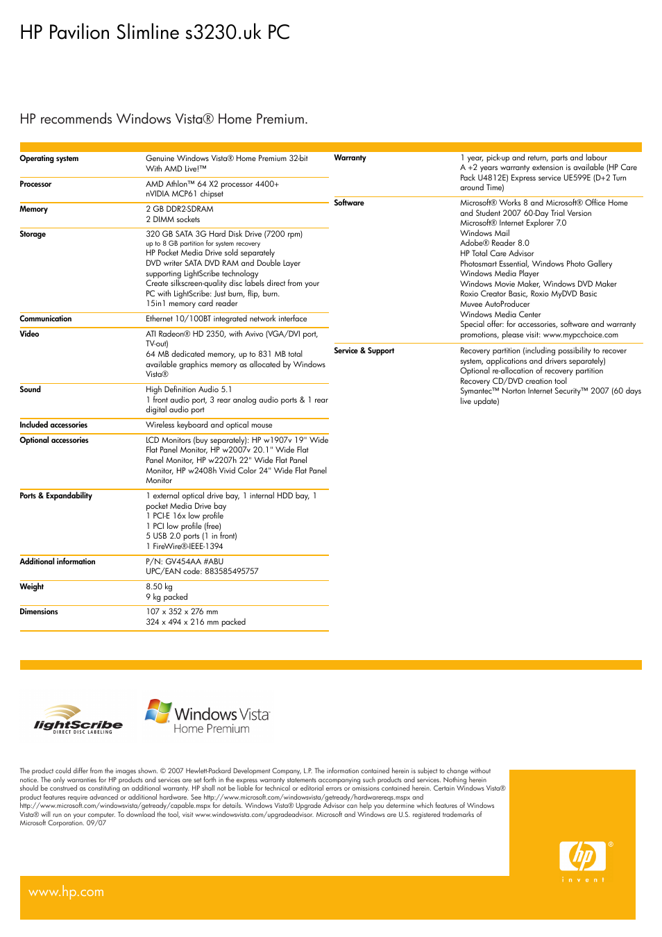 Hp pavilion slimline s3230.uk pc | HP Slimline s3230 User Manual | Page 2 / 2