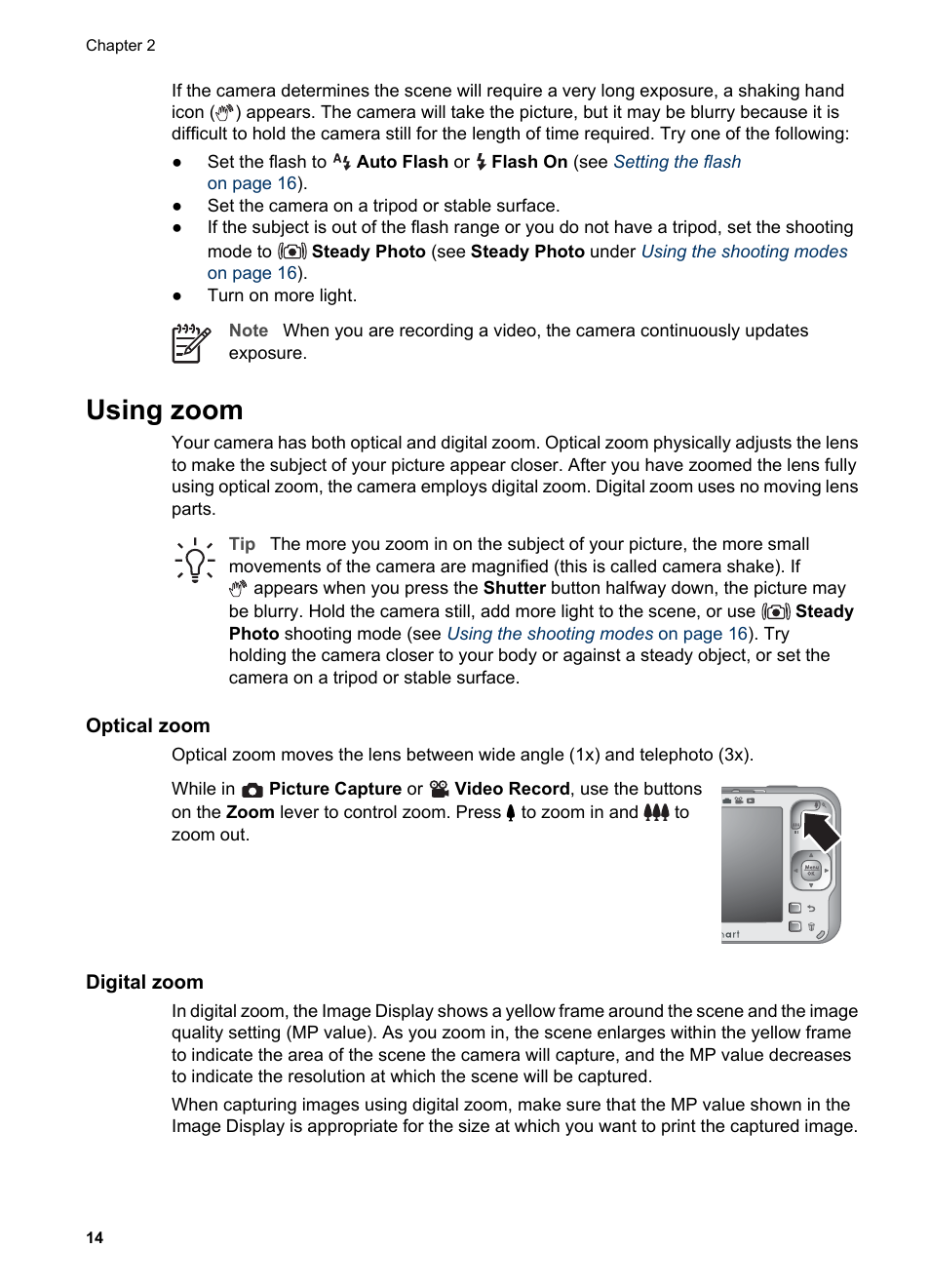 Using zoom, Optical zoom, Digital zoom | Optical zoom digital zoom | HP Photosmart R837 User Manual | Page 14 / 56